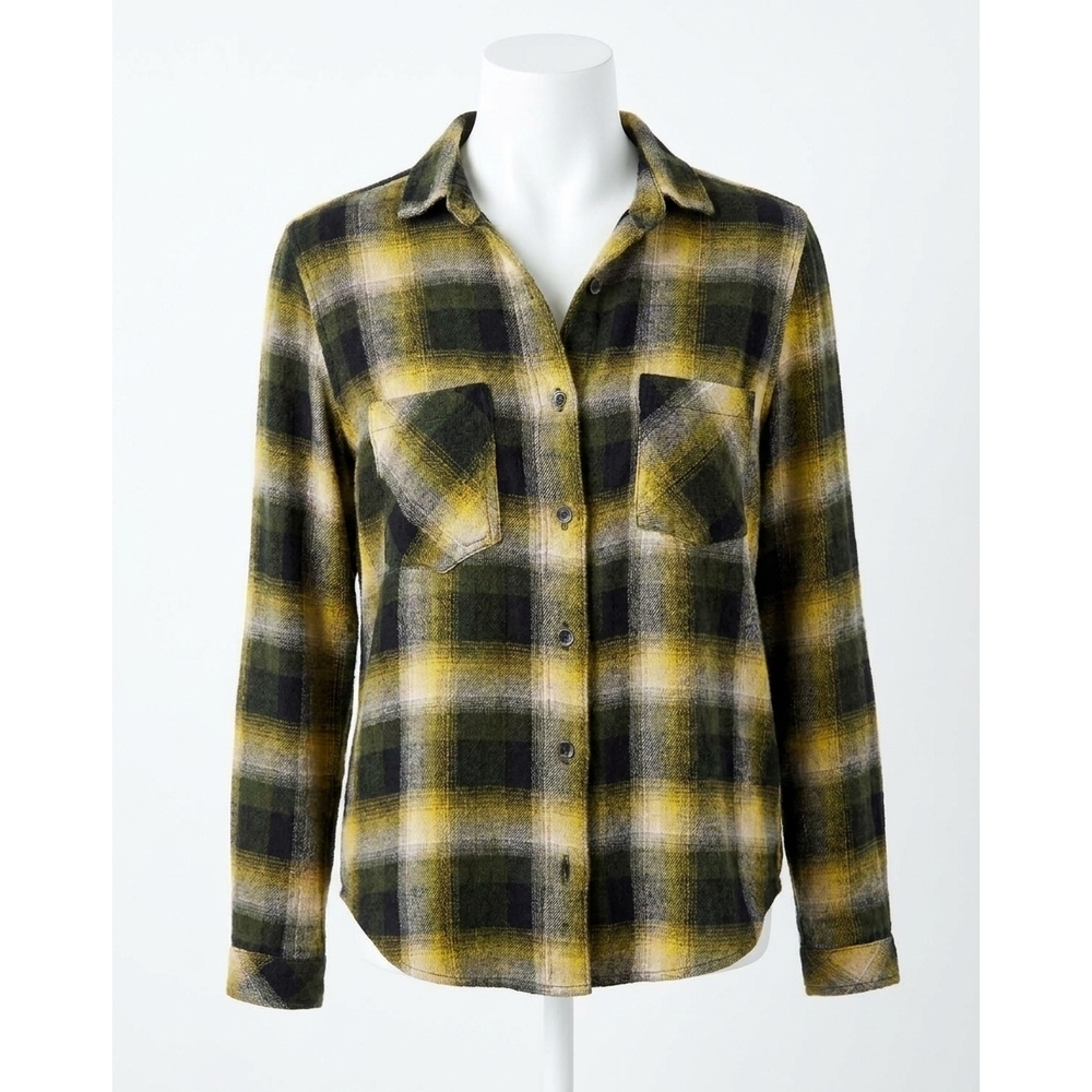 NEW BELLA DAHL two pocket button down in green & black plaid
